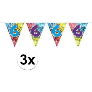 3x Mini vlaggenlijn / slinger - verjaardag 6 jaar - 300 cm