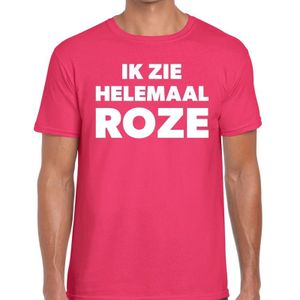 Ik zie helemaal roze tekst t-shirt fuchsia rozeheren - heren fun shirt
