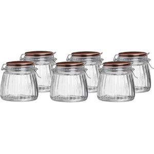 Urban Living Voorraadpot/bewaarpot - 6x - 1L - glas - met beugelsluiting - koperen deksel