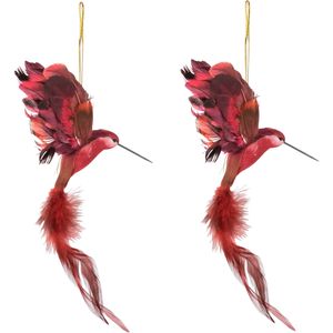 2x stuks kunststof kersthangers kolibrie rood 18 cm kerstornamenten - Kunststof ornamenten kerstversiering