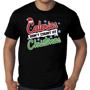 Grote maten foute Kerst shirt / t-shirt - Calories dont count at Christmas - zwart voor heren - kerstkleding / kerst outfit