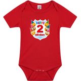 Happy birthday 2e verjaardag romper - unisex - jongens - meisjes - 2 jaar met emoticons rood voor babys