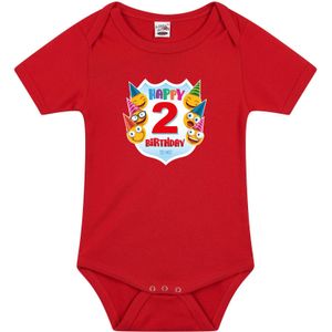 Happy birthday 2e verjaardag romper - unisex - jongens - meisjes - 2 jaar met emoticons rood voor babys