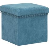 Atmosphera Poef/krukje/hocker Arabic - Opvouwbare zit opslag box - fluweel Blauw - D38 x H38 cm - MDF/polyester