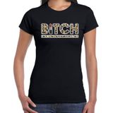 Fout Bitch lipstick t-shirt met panter print zwart voor dames - dierenprint fun tekst shirt / outfit