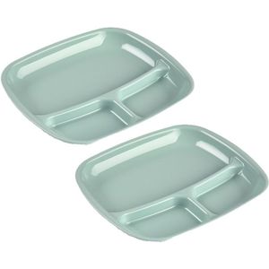 Set van 10x stuks camping/fondu/bbq kunststof borden 3-vaks groen 21 x 24 cm - Fonduebord - Gourmetbord - Barbecuebord