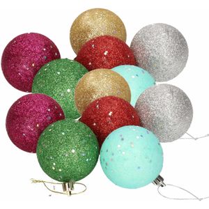 18x Gekleurde glitter kerstballen van piepschuim 6 cm - Kerstboomversiering - Kerstversiering/kerstdecoratie