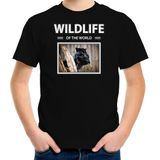 Dieren foto t-shirt Zwarte panter - zwart - kinderen - wildlife of the world - cadeau shirt Panters liefhebber - kinderkleding / kleding