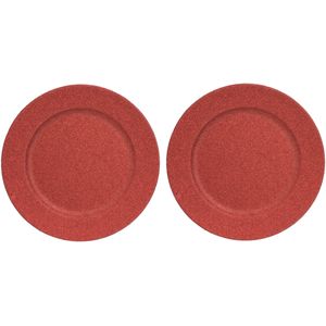 2x Ronde onderzet borden rood met glitters 33 cm - onderborden
