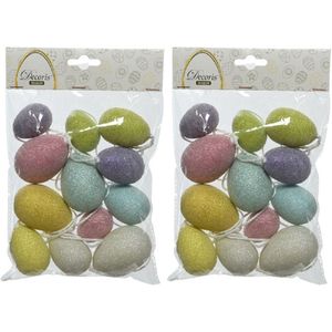 48x Gekleurde glitter plastic/kunststof Paaseieren 4-6 cm - Paaseitjes voor Paastakken  - Paasversiering/decoratie Pasen