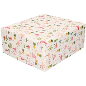 Set van 4x stuks inpakpapier/cadeaupapier tropische print roze flamingo 200 x 70 cm - kadopapier/cadeaupapier/papier