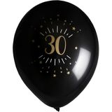 Santex verjaardag leeftijd ballonnen 30 jaar - 24x stuks - zwart/goud - 23 cm - Feestartikelen