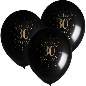 Santex verjaardag leeftijd ballonnen 30 jaar - 24x stuks - zwart/goud - 23 cm - Feestartikelen