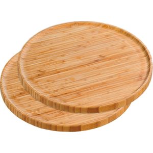 2x Bamboe houten serveerplanken rond 32 cm - Serveerplateau - Kaasplank/kaasplateau - Borrelplank - Tapasplank