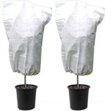 2x stuks plantenhoezen tegen vorst met aantrekkoord wit 1,5 meter x 110 cm 50 g/m2 - Beschermhoezen planten