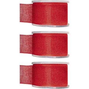 3x Hobby/decoratie rode organza sierlinten 4 cm/40 mm x 20 meter - Cadeaulint organzalint/ribbon - Striklint linten rood