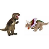Setje van 2x knuffel dinosaurussen T-rex van 48 cm en Triceratops van 30 cm - Dino cadeau artikelen