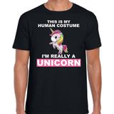 Human costume really unicorn verkleed t-shirt / outfit zwart voor heren - Eenhoorn carnaval / feest shirt kleding / kostuum