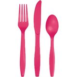Fuchsia roze plastic bestek setje 72-delig - messen/vorken/lepels - herbruikbaar - Verjaardag feest of BBQ