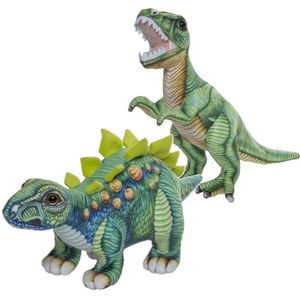 Speelgoed set van 2x Pluche Dino Knuffels T-Rex en Stegosaurus van Ongeveer 30 cm