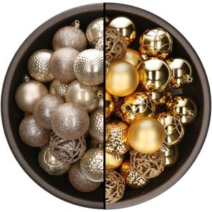 Bellatio Decorations Kerstballen mix - 74-delig - parel champagne en goud - 6 cm - kunststof