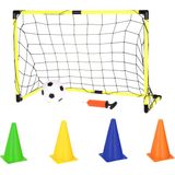 Voetbalgoal/voetbaldoel met bal en pomp incl. 10 gekleurde pionnen