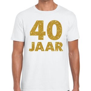 40 jaar goud glitter verjaardag t-shirt wit heren -  verjaardag / jubileum shirts