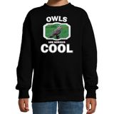 Dieren uilen sweater zwart kinderen - owls are serious cool trui jongens/ meisjes - cadeau velduil/ uilen liefhebber - kinderkleding / kleding
