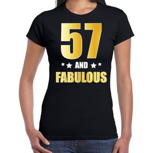 57 and fabulous verjaardag cadeau t-shirt / shirt - zwart - gouden en witte letters - dames - 57 jaar kado shirt / outfit