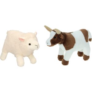 Pluche knuffel boerderijdieren set Koe en Schaap/lammetje van 22 cm - Zachte kinder knuffels