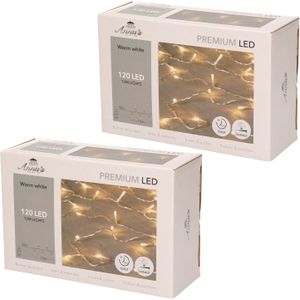 Set van 2x stuks kerstverlichting warm wit 120 leds met dimmer en timer functie 1200 cm - voor buiten en binnen - Boomverlichting