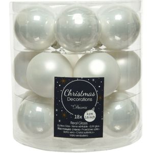 18x stuks kleine kerstballen winter wit van glas 4 cm - mat/glans - Kerstboomversiering