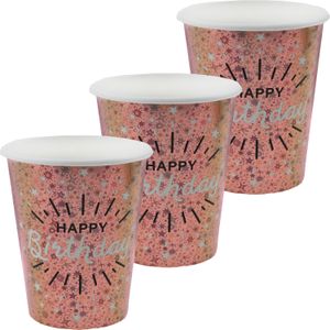 Verjaardag feest bekertjes happy birthday - 50x - rose goud - karton - 270 ml