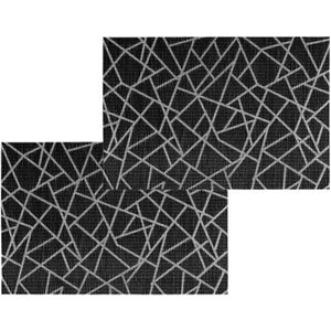 Set van 6x stuks placemats zwart grafische print - texaline - 45 x 30 cm - Onderleggers