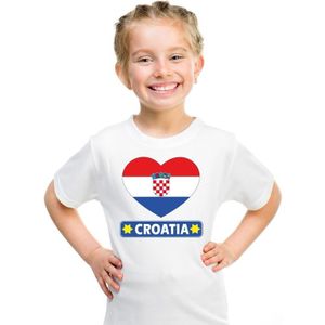 Kroatie kinder t-shirt met Kroatische vlag in hart wit jongens en meisjes