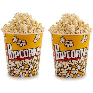 Kinvara Popcorn bak - 2x - geel print - kunststof - D18 - 3 liter - herbruikbaar
