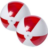 2x stuks opblaasbare strandballen plastic rood/wit 28 cm - Strand buiten zwembad speelgoed