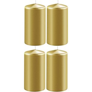 4x Metallic gouden cilinderkaarsen/stompkaarsen 6 x 10 cm 36 branduren - Geurloze kaarsen metallic goud - Woondecoraties