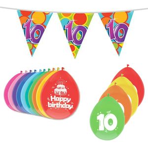 Haza Leeftijd verjaardag thema pakket 10 jaar - ballonnen/vlaggetjes