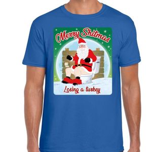 Fout Kerstshirt / t-shirt  - Merry shitmas losing a turkey - blauw voor heren - kerstkleding / kerst outfit
