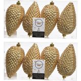 8x Gouden dennenappels kerstballen 12 cm - Glitter - Onbreekbare plastic kerstballen - Kerstboomversiering goud