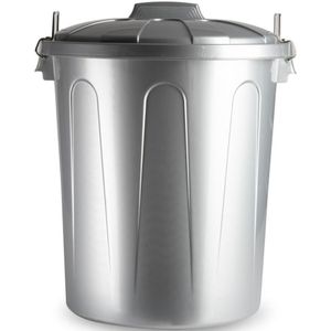 Kunststof afvalemmers/vuilnisemmers in het zilver van 51 liter met deksel - Vuilnisbakken/prullenbakken - Kantoor/keuken prullenbakken