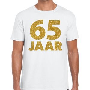 65 jaar goud glitter verjaardag t-shirt wit heren -  verjaardag / jubileum shirts