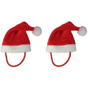2x Mini kerstmutsen met bandje voor mini knuffeldieren of kleine poppen - Kerstmutsjes voor kleine knuffels