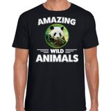 T-shirt panda - zwart - heren - amazing wild animals - cadeau shirt panda / pandaberen liefhebber