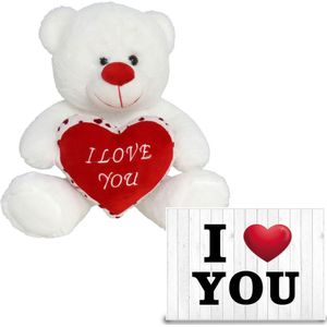 Gerim Knuffelbeer Valentijn I Love You Beertje - 20 cm - met Love You Wenskaart