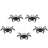 PartyDeco Halloween thema hangende spinnen - 15x - zwart - papier - 27 cm