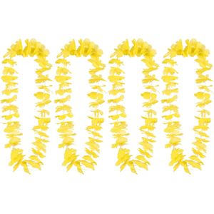 Boland Hawaii krans/slinger - 4x - Tropische kleuren geel - Bloemen hals slingers
