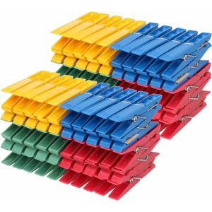 100x Gekleurde wasknijpers 7 cm kunststof  - Wasgoedknijpers - Was doen artikelen - Was ophangen/uithangen knijpers