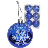 Gerimport gedecoreerde kerstballen - 6x - 6 cm - kunststof -blauw